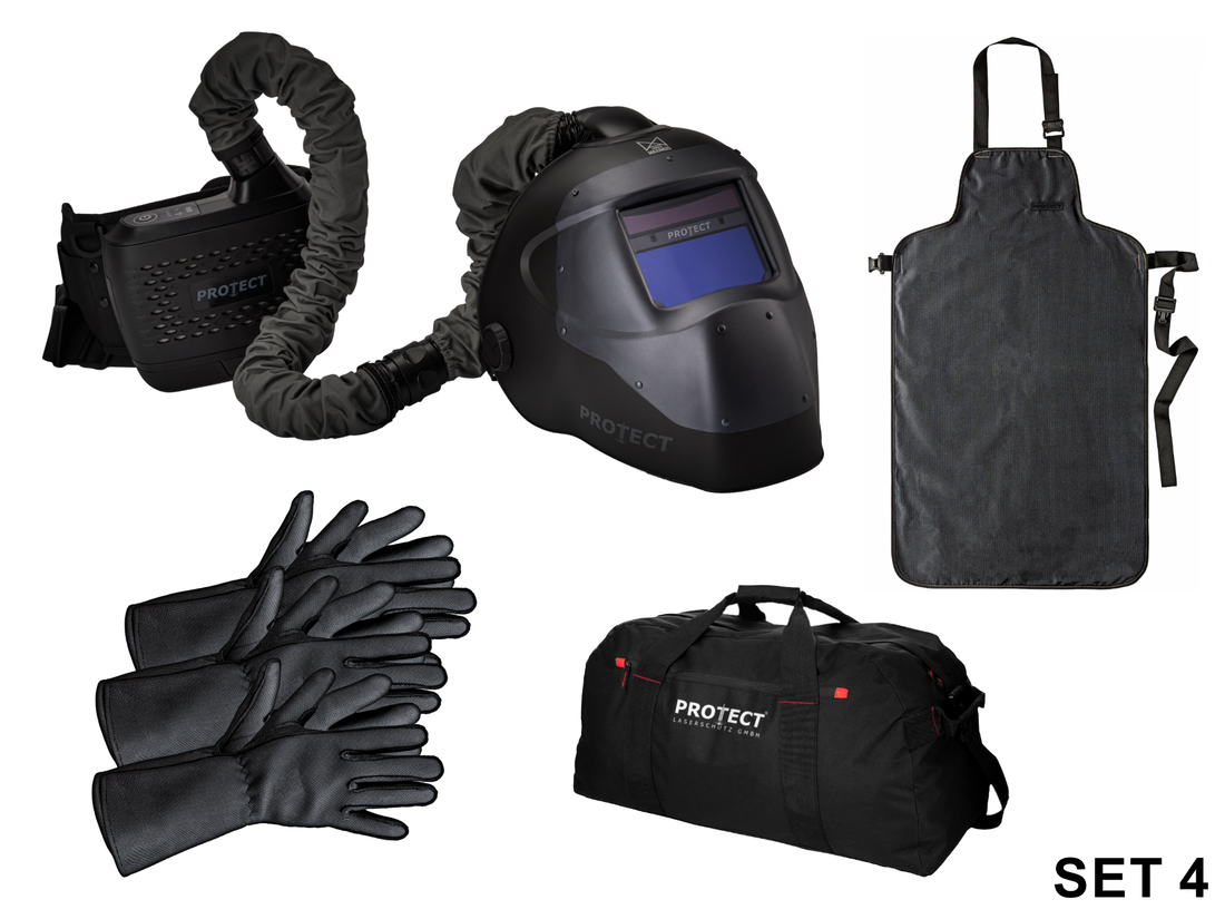 Laserschweißer-Set MAXIMUS 4 – TROOPER AIR (PAPR), 3 Paar Handschuhe & Schürze
