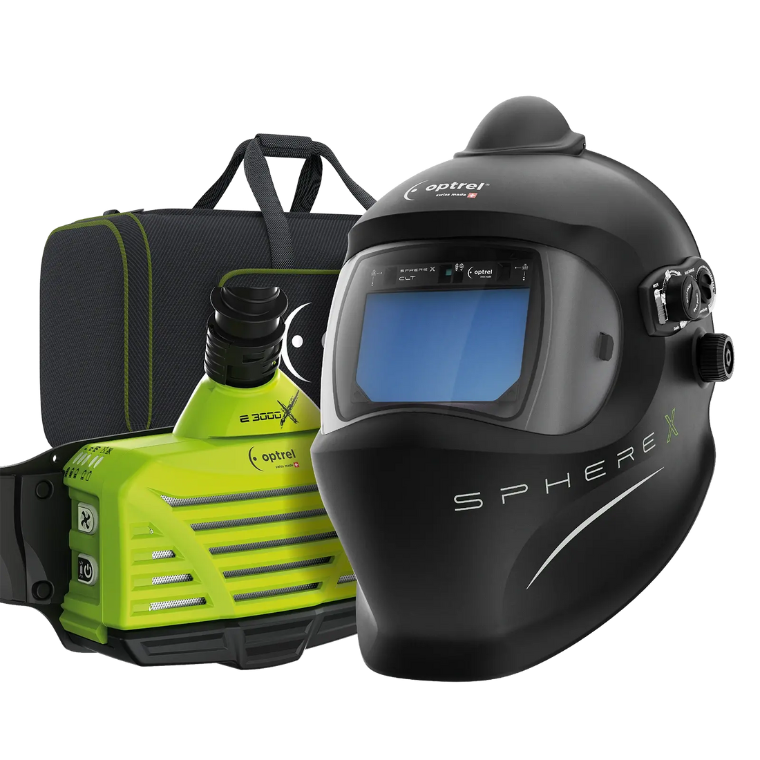 optrel Ready to weld package sphere X clt pure air (e3000X) Frischluftschweißhelm schwarz + e3000X Gebläseatemschutzgerät