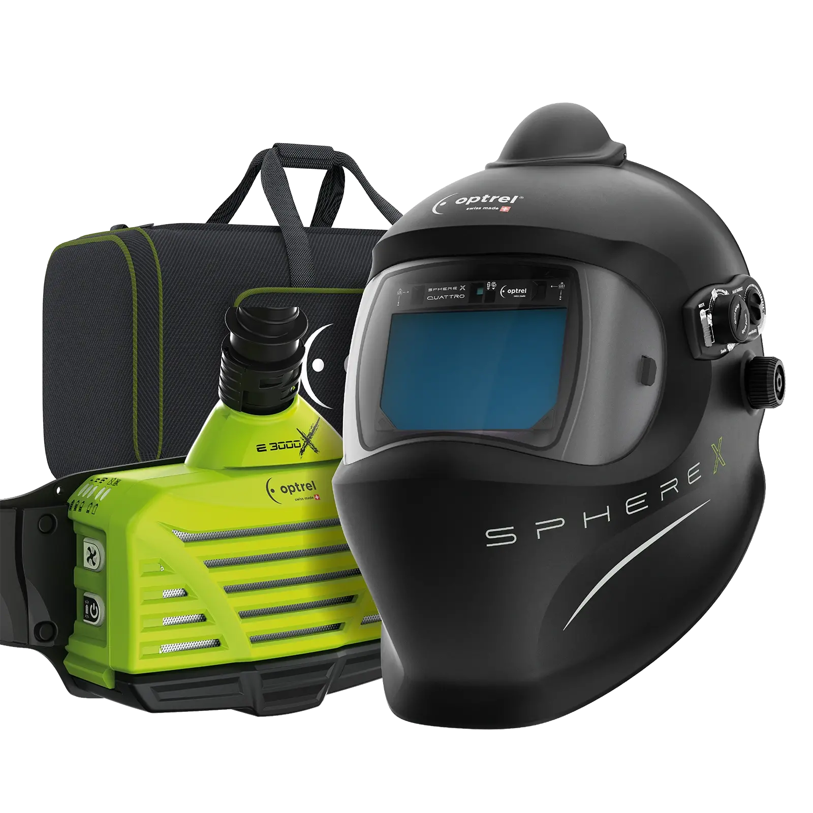 optrel Ready to weld package sphere X quattro pure air (e3000X) Frischluftschweißhelm schwarz + e3000X Gebläseatemschutzgerät