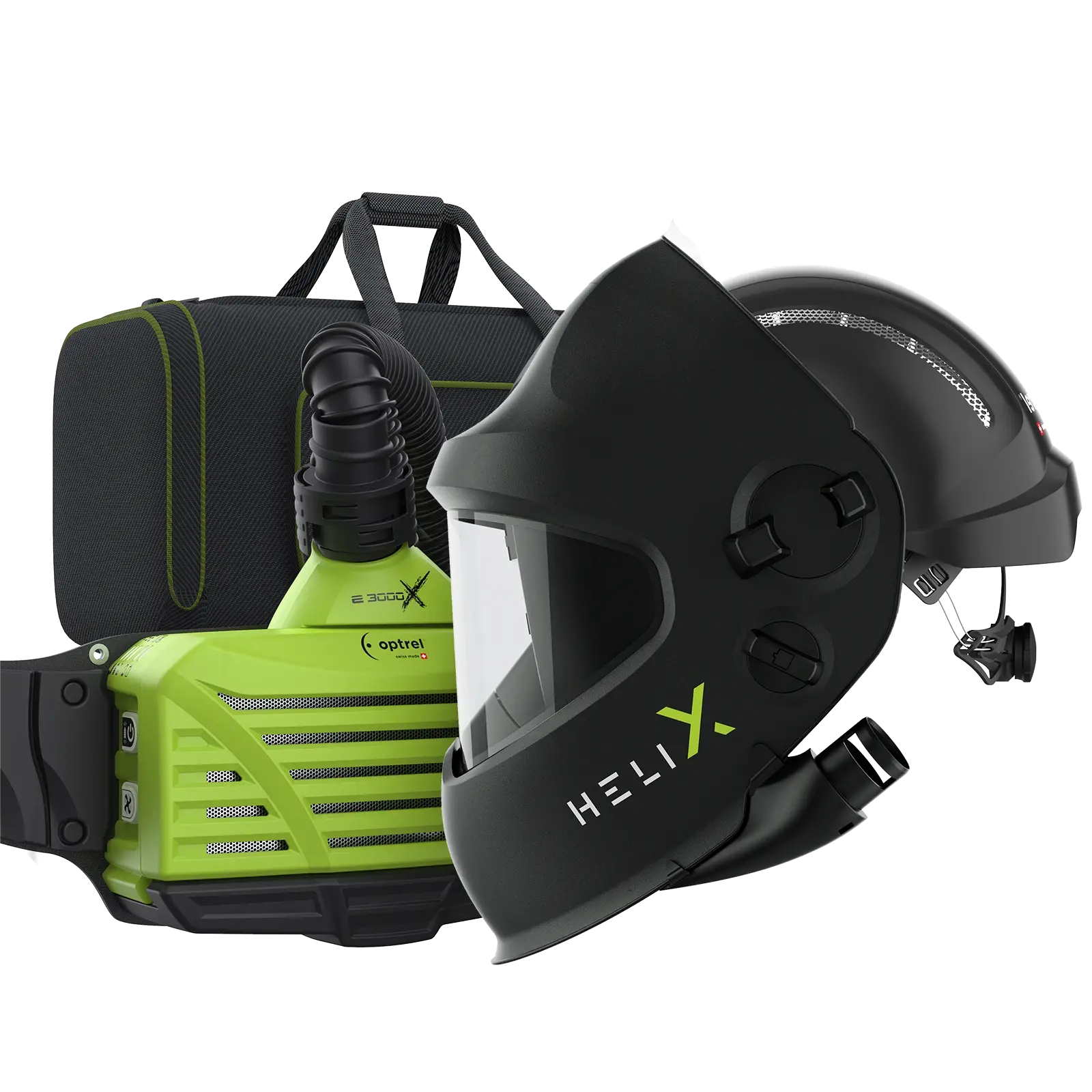 optrel Ready to weld package helix pure air quattro schwarz - Frischluft Slide Up Schweiß- /Schleifhelm mit Industrieschutzhelm schwarz und e3000X (ATEX)