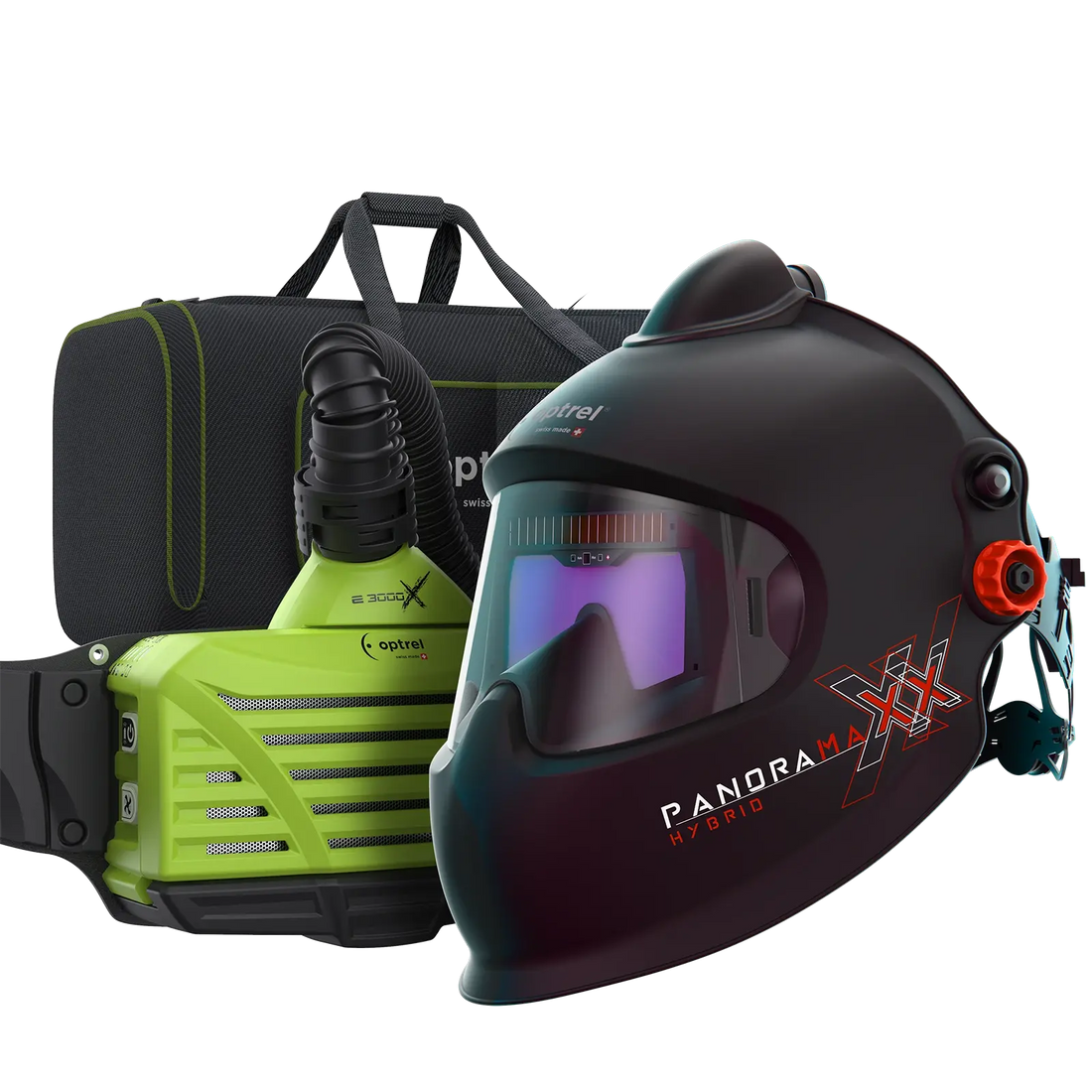 optrel Ready-to-Weld Set – panoramaxx pure air hybrid + e3000X (ATEX) Gebläseatemschutz