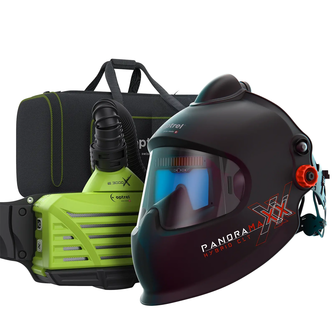 optrel Ready-to-Weld Set – panoramaxx pure air hybrid clt + e3000X (ATEX) Gebläseatemschutz