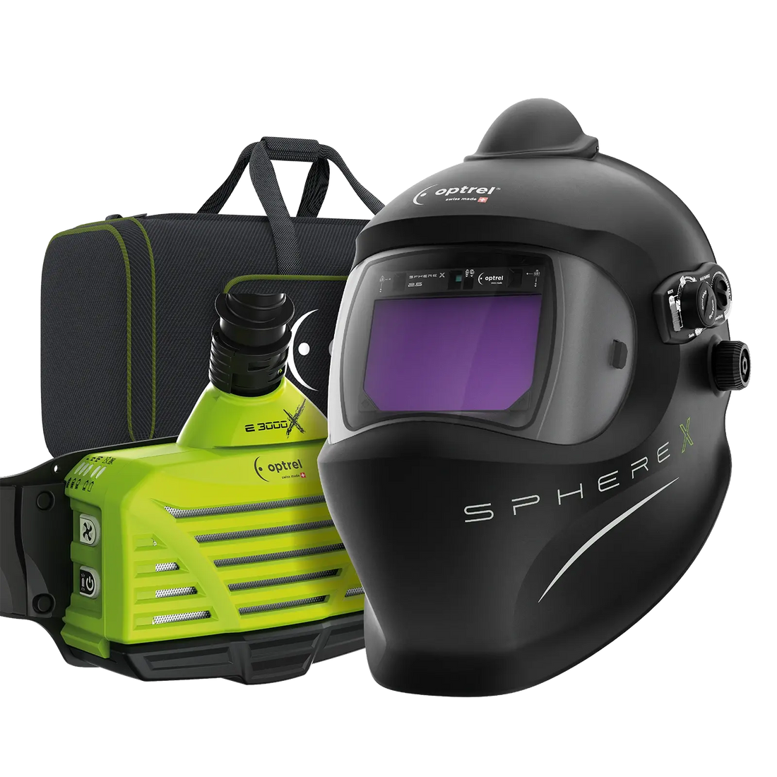 optrel Ready to weld package sphere X 2.5 pure air (e3000X) Frischluftschweißhelm schwarz + e3000X Gebläseatemschutzgerät