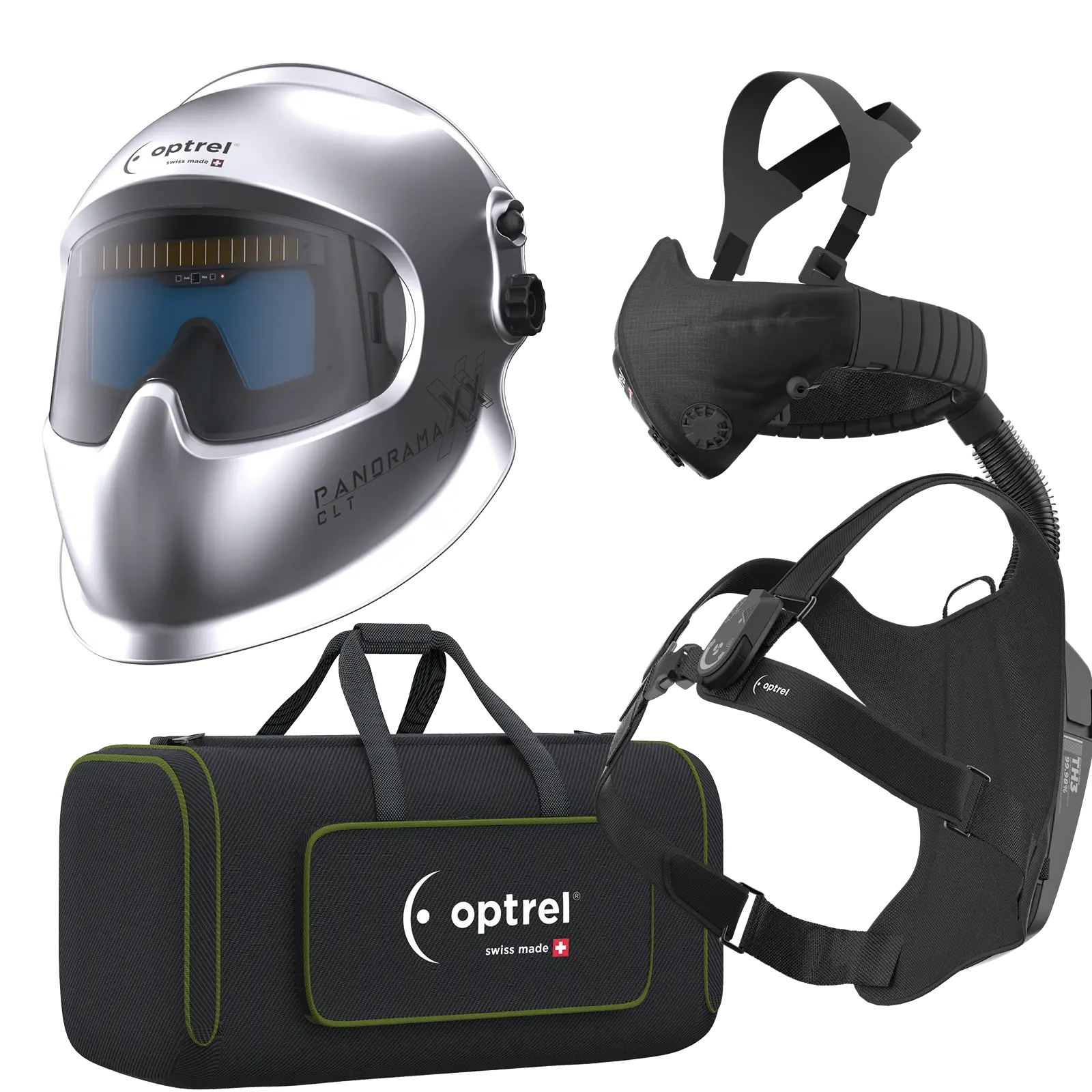 optrel Ready to weld package panoramaxx clt silber - Schweißhelm und swiss air mit control panel