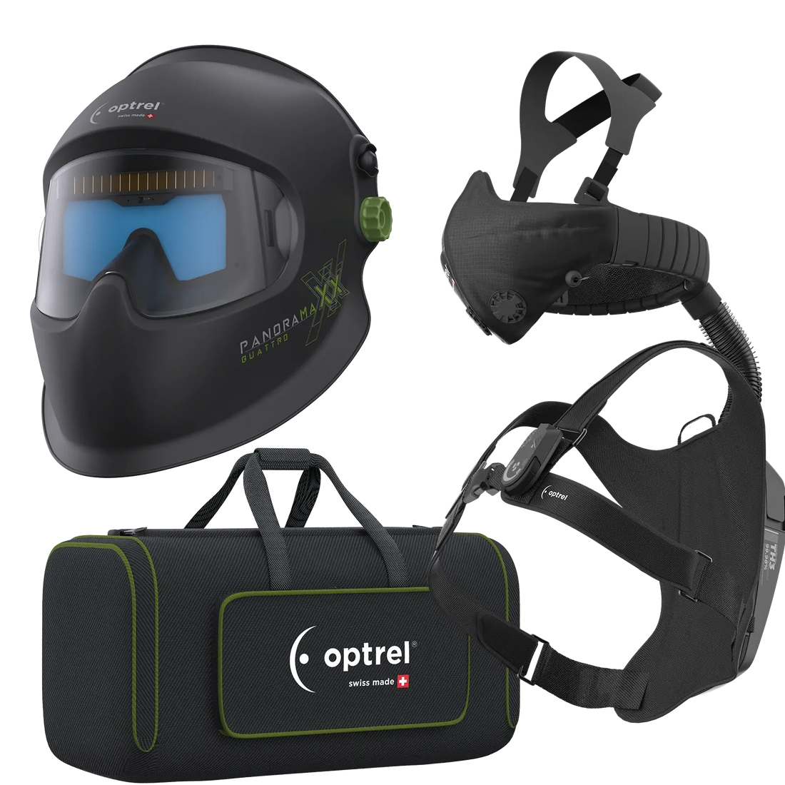 optrel Ready to weld package panoramaxx quattro schwarz - Schweißhelm und swiss air mit control panel