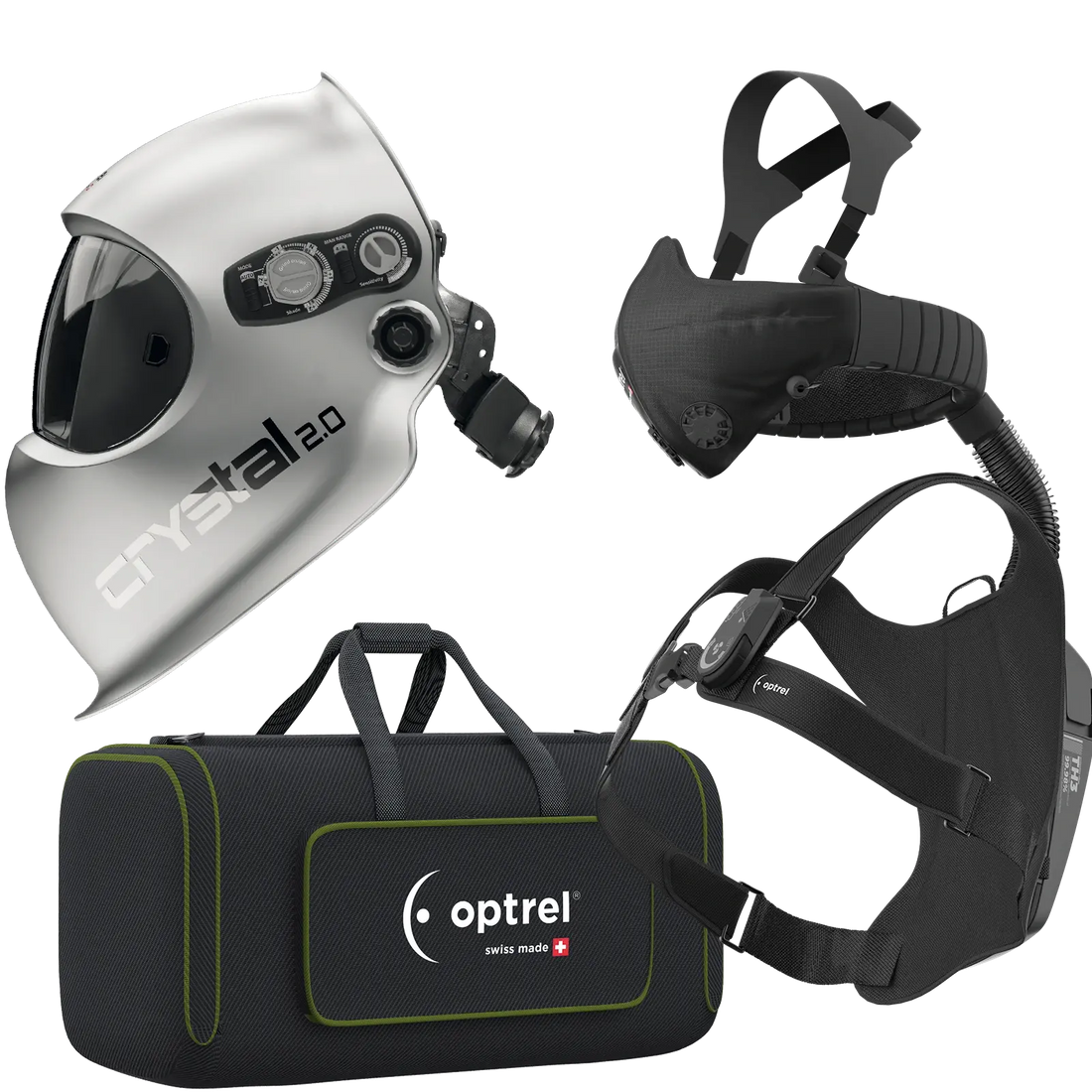 optrel Ready to weld package crystal2.0 silber - Schweißhelm und swiss air mit control panel