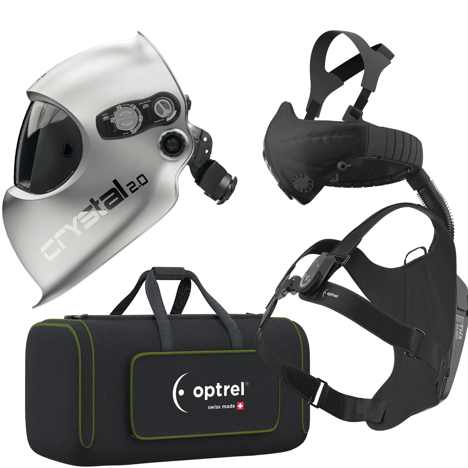 optrel Ready to weld package crystal2.0 silber - Schweißhelm und swiss air mit control panel