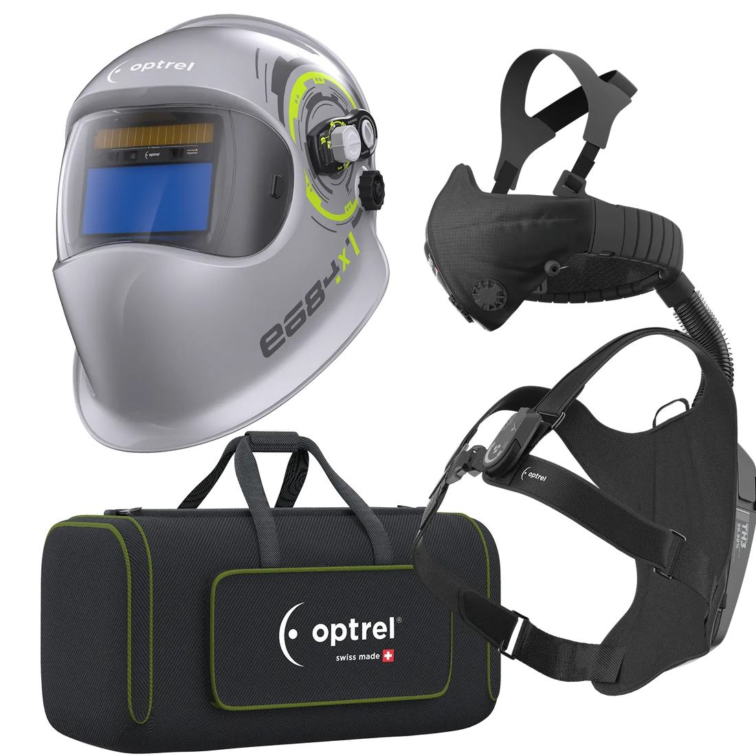 optrel Ready to weld package e684 silber - Schweißhelm und swiss air mit control panel