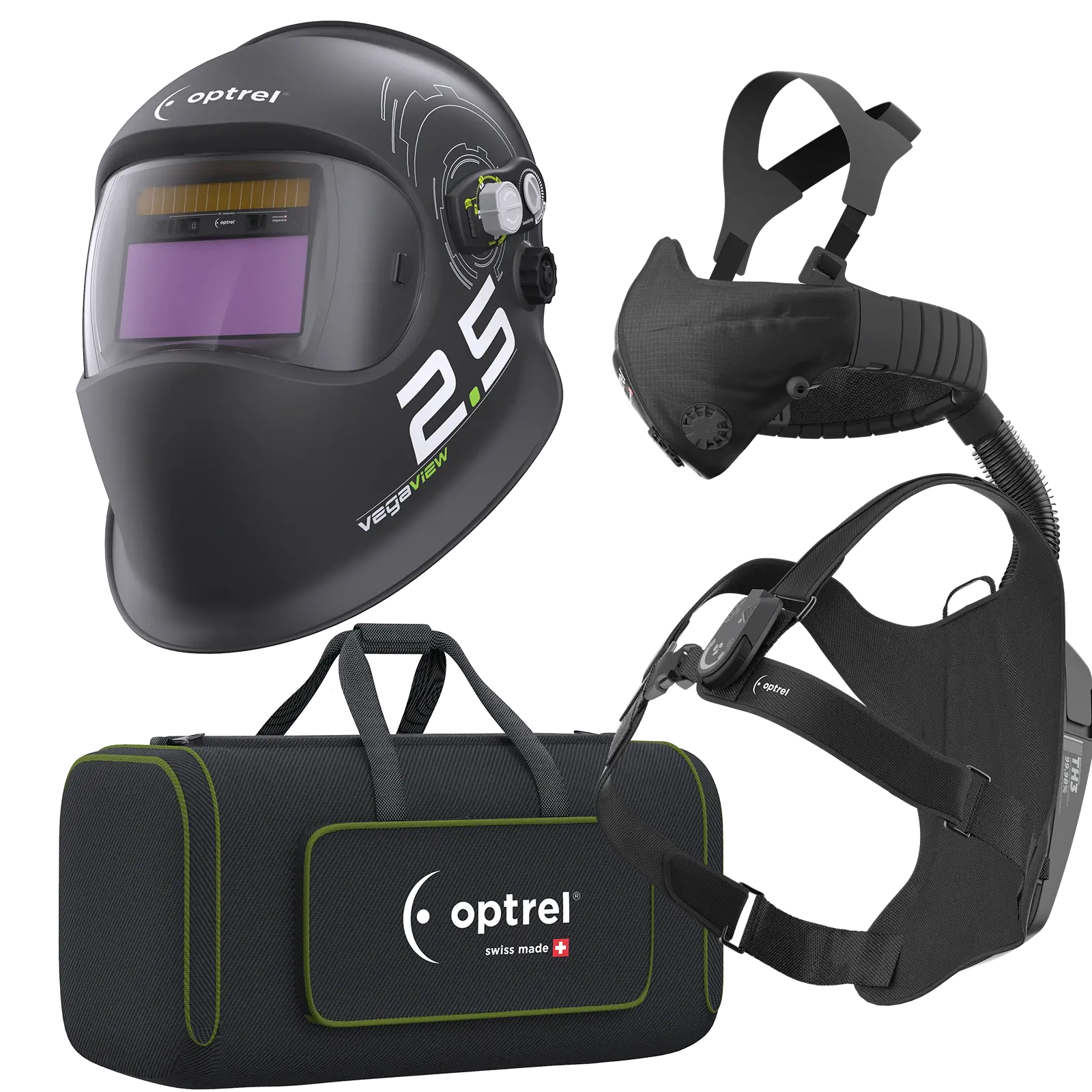 optrel Ready to weld package vegaview2.5 schwarz - Schweißhelm und swiss air mit control panel