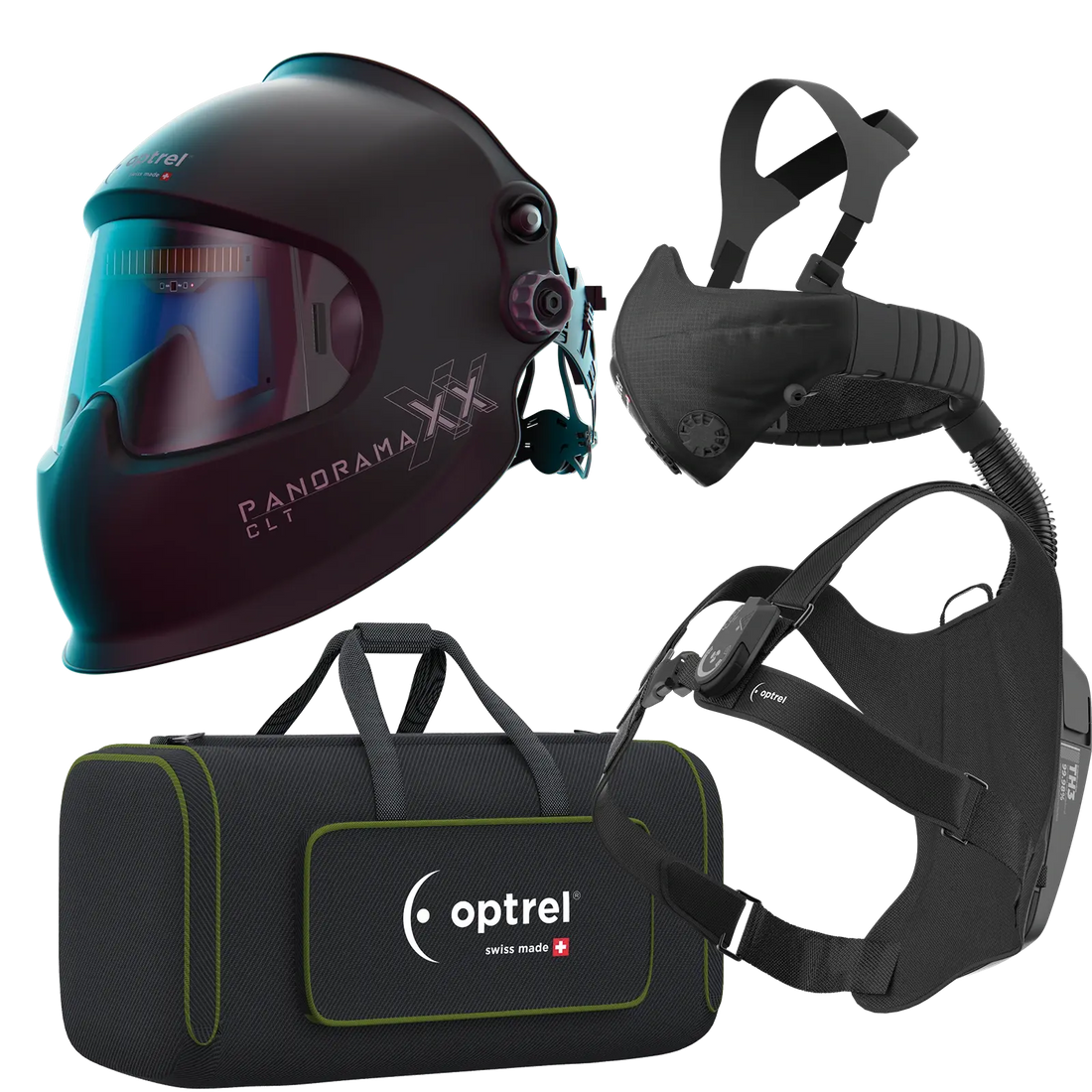 optrel Ready to weld package panoramaxx clt schwarz - Schweißhelm und swiss air mit control panel