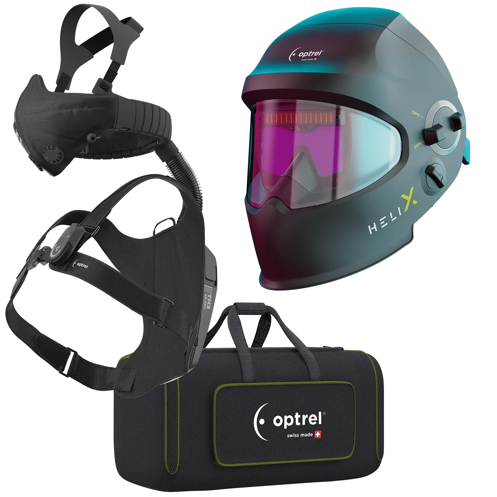 optrel Ready to weld package helix 2.5 schwarz - Schweißhelm und swiss air mit control panel