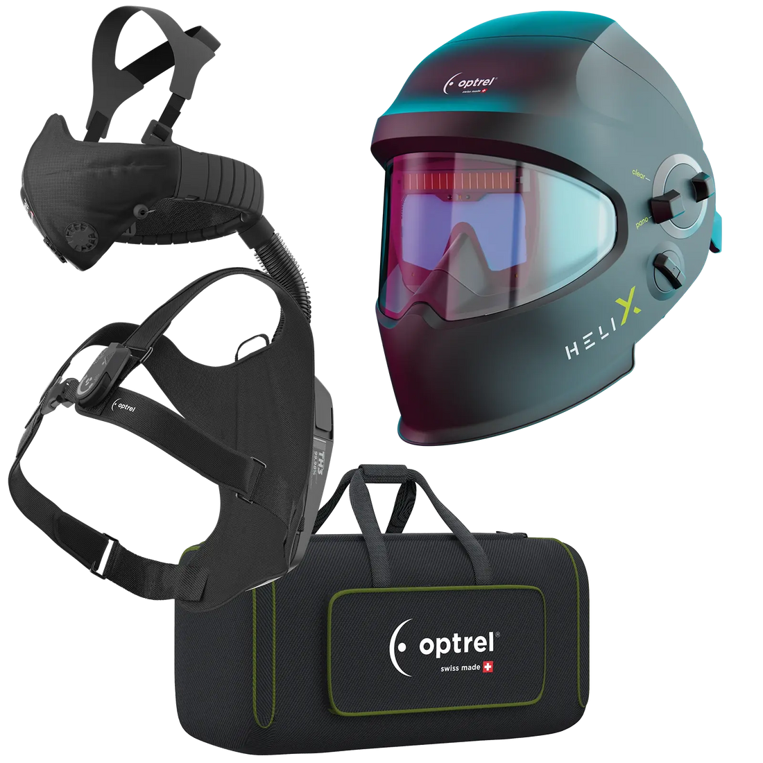 optrel Ready to weld package helix clt schwarz - Schweißhelm und swiss air mit control panel
