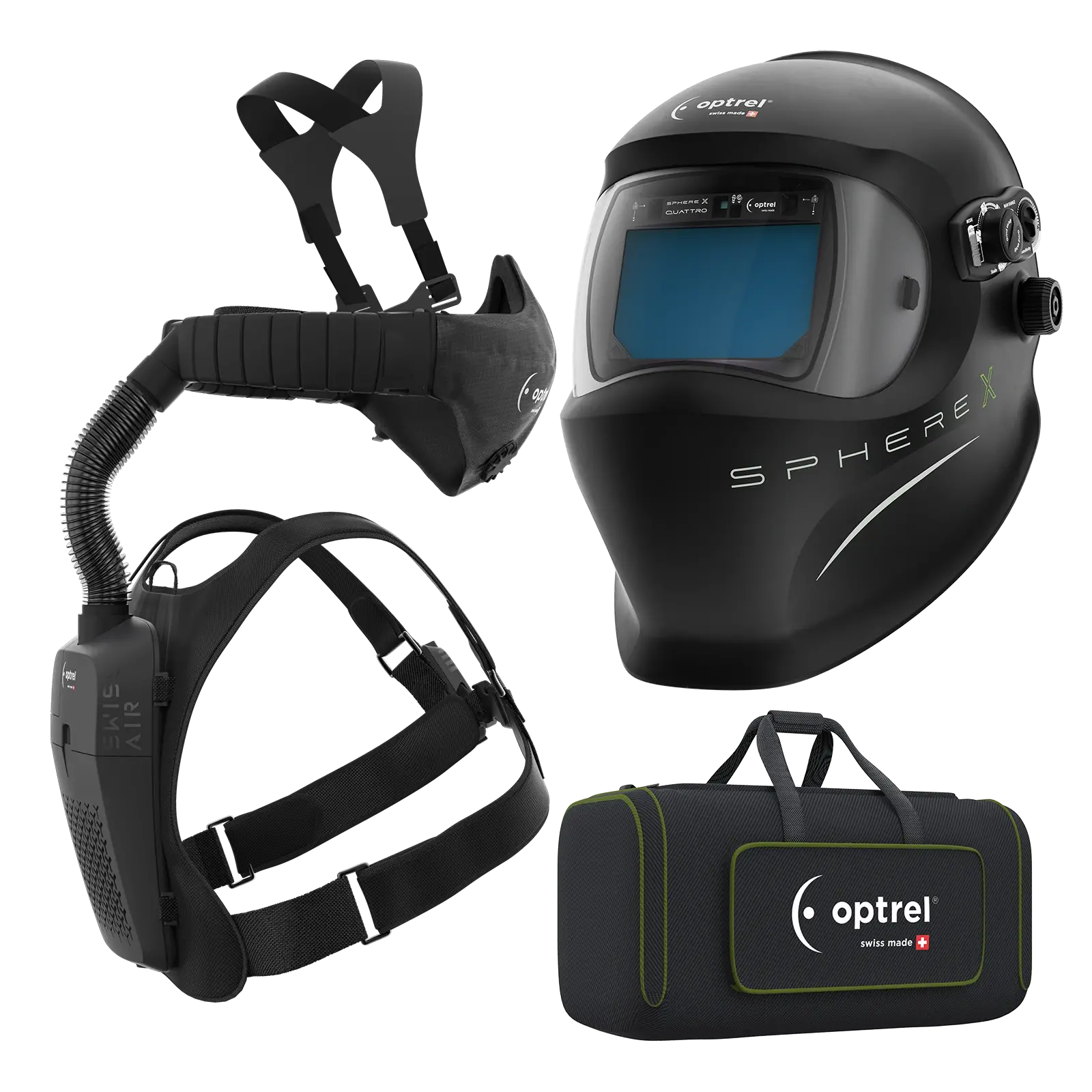 optrel Ready to weld package sphere X quattro schwarz - Schweißhelm und swiss air