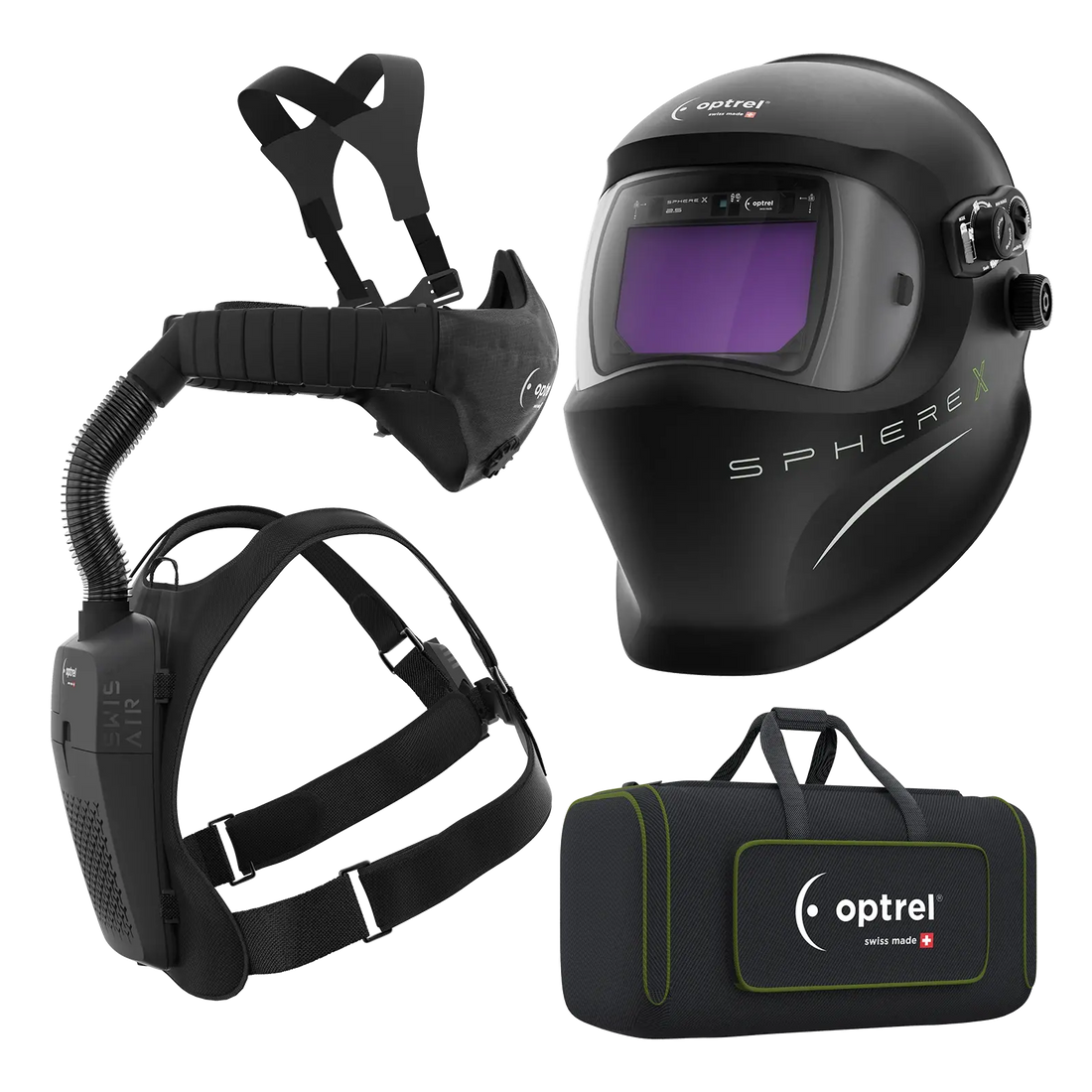 optrel Ready to weld package sphere X 2.5 schwarz - Schweißhelm und swiss air