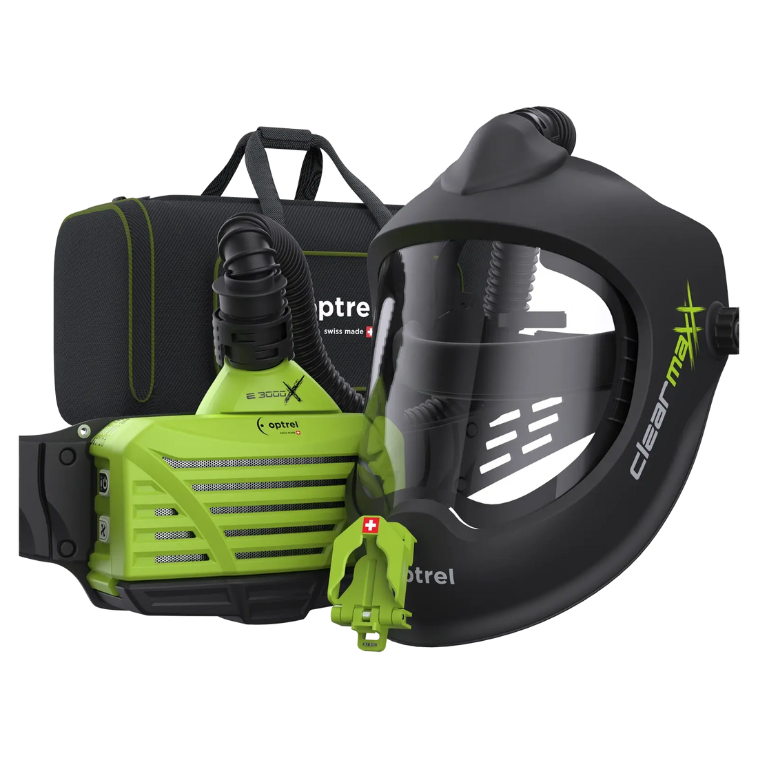 optrel Ready to protect package clearmaxx schwarz - Frischluftschleifhelm mit Kopfauflage HALO und e3000X