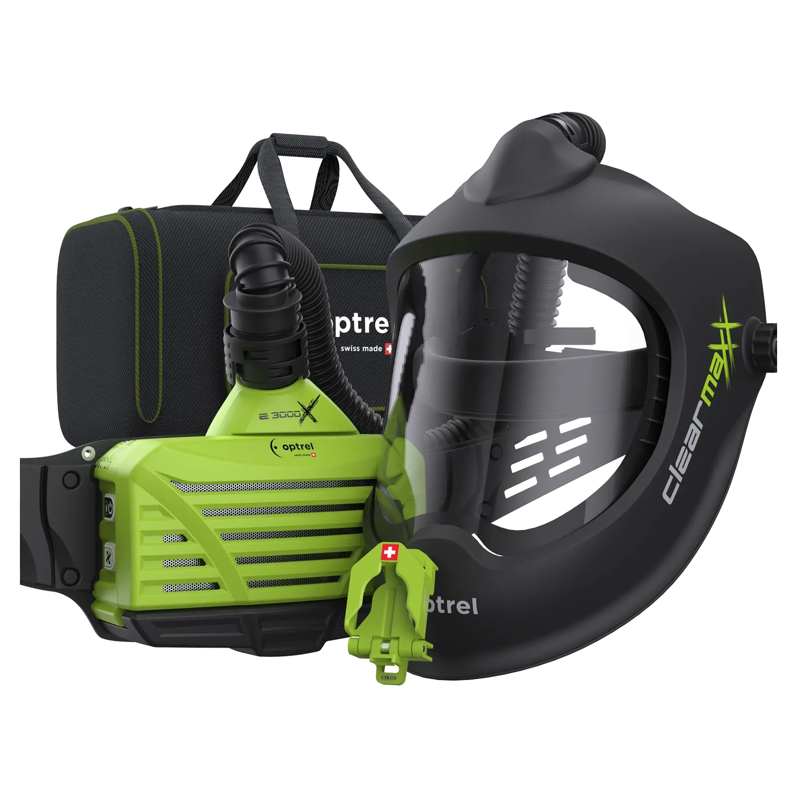 optrel Ready to protect package clearmaxx schwarz - Frischluftschleifhelm mit Kopfauflage HALO und e3000X