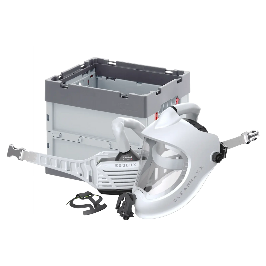optrel Ready to protect package beinhaltet: e3000X PAPR schwarz/weiss mit clearmaxx PAPR Helm weiss