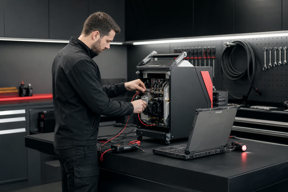Wartung und Service an einer Lasermaschine