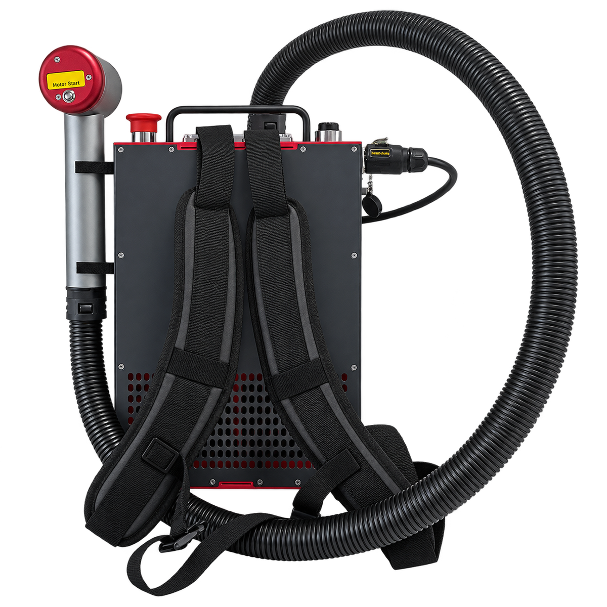 FlexClean Backpack MOPA-Laserreiniger – Dreiviertelansicht mit Schlauchsystem