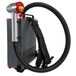 FlexClean Backpack MOPA-Laserreiniger – Seitenansicht mit Reinigungskopf